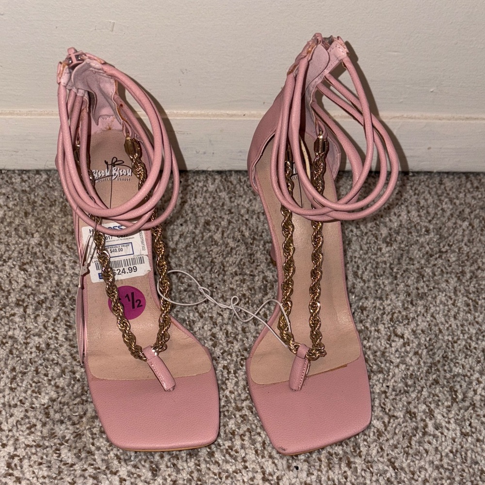 Bisou Bisou Pink Chain Strap Heels